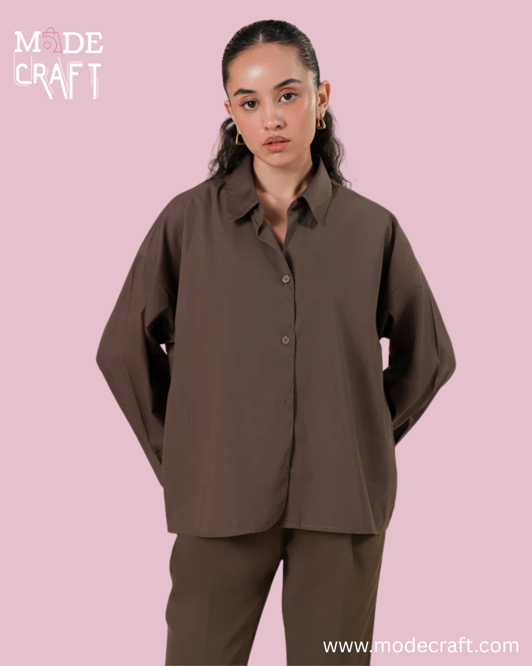 Oversized Button-Down Shirt – Mocha Brown