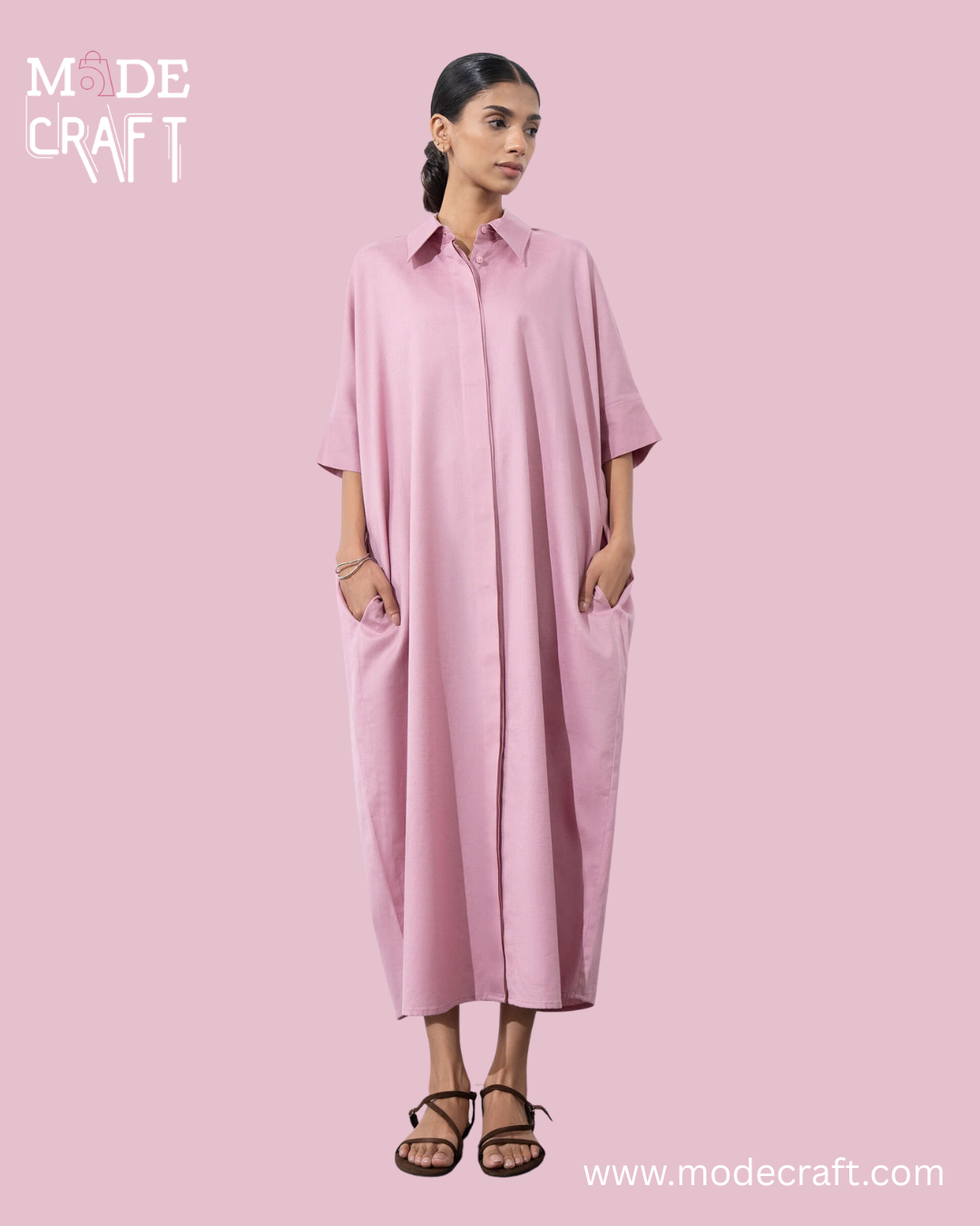 Oversized Button-Down Maxi Shirt Dress – Blush Pink