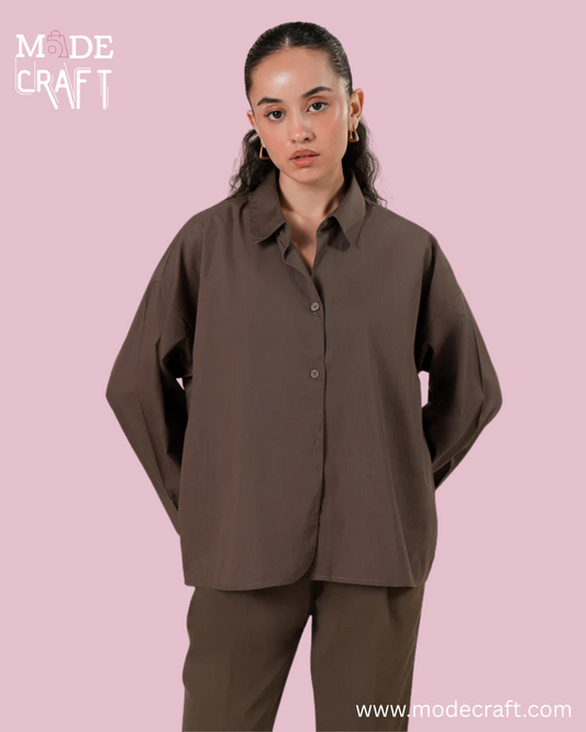 Oversized Button-Down Shirt – Mocha Brown