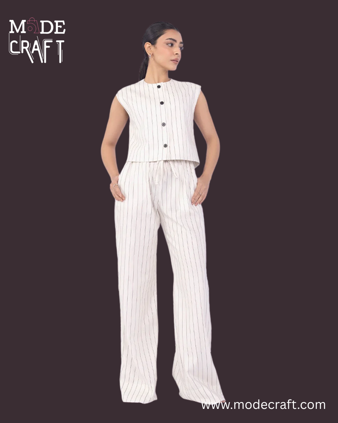 Ivory Striped Sleeveless Co-ord Set