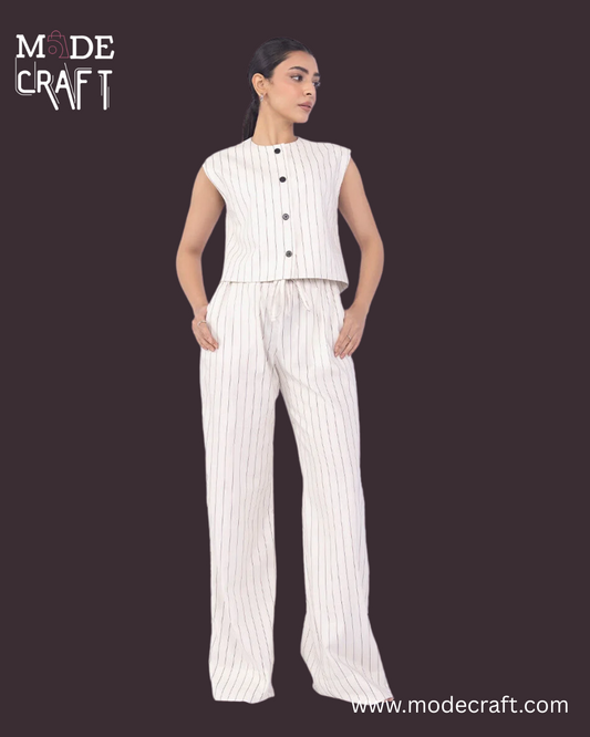 Ivory Striped Sleeveless Co-ord Set