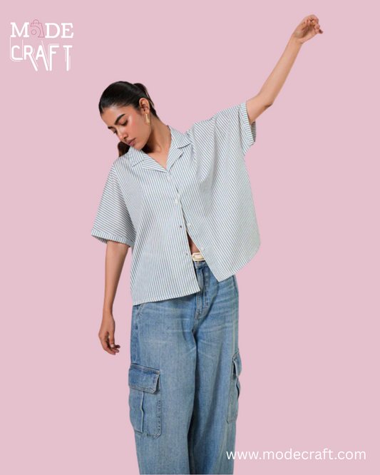 Striped Relaxed Fit Shirt – White & Blue