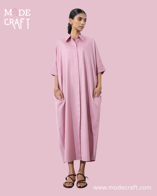 Oversized Button-Down Maxi Shirt Dress – Blush Pink