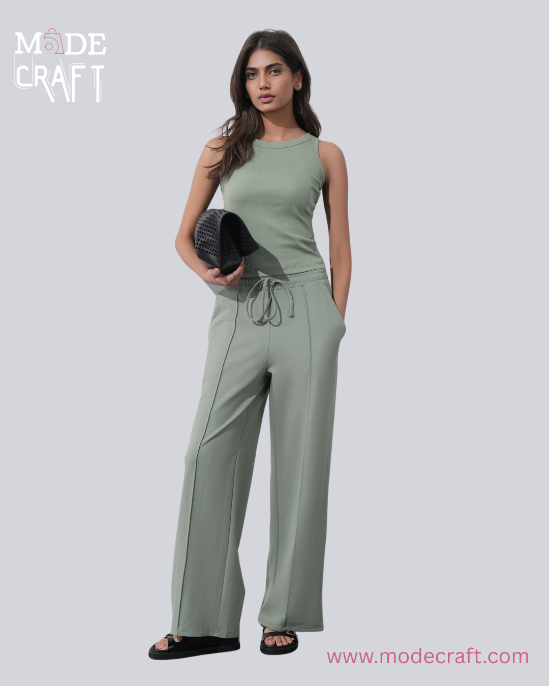 Sleeveless Tank & Wide-Leg Pants – Olive Green